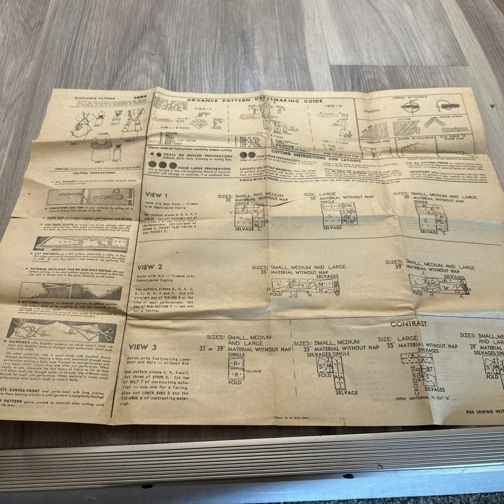 Vintage APRON Sewing Pattern Advance 5884 Cut Incomplete Decor READ DESCRIPTION